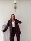 Çift Düğme Detay Blazer Ceket Ve Palazzo Pantolonlu İkili Kumaş Takım Mürdüm 2059