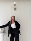 Çift Düğme Detay Blazer Ceket Ve Palazzo Pantolonlu İkili Kumaş Takım Siyah 2059