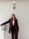 Çift Düğme Detay Blazer Ceket Ve Palazzo Pantolonlu İkili Kumaş Takım Mürdüm 2059