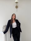 Çift Düğme Detay Blazer Ceket Ve Palazzo Pantolonlu İkili Kumaş Takım Siyah 2059