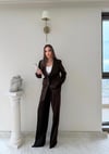 Çift Düğme Detay Blazer Ceket Ve Palazzo Pantolonlu İkili Kumaş Takım Kahve 2059