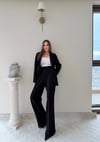 Çift Düğme Detay Blazer Ceket Ve Palazzo Pantolonlu İkili Kumaş Takım Siyah 2059