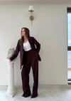 Çift Düğme Detay Blazer Ceket Ve Palazzo Pantolonlu İkili Kumaş Takım Mürdüm 2059