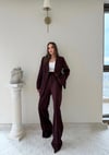 Çift Düğme Detay Blazer Ceket Ve Palazzo Pantolonlu İkili Kumaş Takım Mürdüm 2059