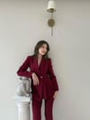 Çift Düğme Detay Pensli Blazer Ceket Ve Pantolonlu İkili Kumaş Takım Bordo 2100