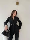 Çift Düğme Detay Pensli Blazer Ceket Ve Pantolonlu İkili Kumaş Takım Siyah 2100