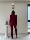 Çift Düğme Detay Pensli Blazer Ceket Ve Pantolonlu İkili Kumaş Takım Bordo 2100