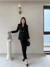 Çift Düğme Detay Pensli Blazer Ceket Ve Pantolonlu İkili Kumaş Takım Siyah 2100