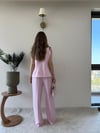 Çift Düğme Detay Yelek ve Pantolonlu Tensel Kumaş İkili Takım Pembe 2226