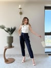 Çift Düğme Ön Pile Detay Havuç Double Pantolon Lacivert 2218