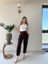 Çift Düğme Ön Pile Detay Havuç Double Pantolon Mürdüm 2218