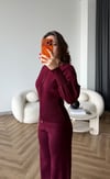 Çift Fermuar Detay Hırka ve Pantolonlu Triko Takım Bordo 2527