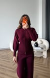 Çift Fermuar Detay Hırka ve Pantolonlu Triko Takım Bordo 2527