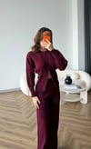 Çift Fermuar Detay Hırka ve Pantolonlu Triko Takım Bordo 2527