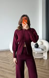 Çift Fermuar Detay Hırka ve Pantolonlu Triko Takım Bordo 2527