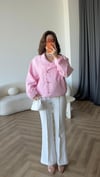 Çin Düğme Detay Astarlı Balon Kol Bomber Ceket Pembe 2419