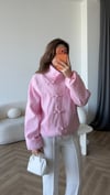 Çin Düğme Detay Astarlı Balon Kol Bomber Ceket Pembe 2419