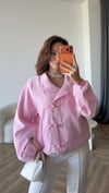 Çin Düğme Detay Astarlı Balon Kol Bomber Ceket Pembe 2419