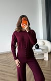 Çıtçıt Detay Hırka ve Pantolonlu Triko Takım Mürdüm 2533