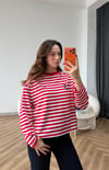 Çizgili 19 Baskılı Sweat Kırmızı 2560