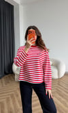 Çizgili 19 Baskılı Sweat Kırmızı 2560