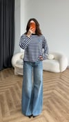 Çizgili 19 Baskılı Sweat Lacivert 2560