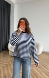 Çizgili 19 Baskılı Sweat Lacivert 2560