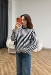 Çizgili 19 Baskılı Sweat Siyah 2560
