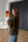Çizgili Bisiklet Yaka Oversize Yumoş Dokulu Kazak Kahve Yeşil 2582