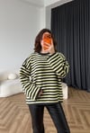 Çizgili Bisiklet Yaka Oversize Yumoş Dokulu Kazak Sarı Siyah 2582