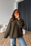 Çizgili Bisiklet Yaka Oversize Yumoş Dokulu Kazak Kahve Yeşil 2582