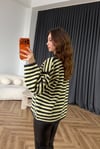 Çizgili Bisiklet Yaka Oversize Yumoş Dokulu Kazak Sarı Siyah 2582