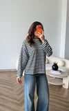 Çizgili İspanyol Kol Salaş Sweat Lacivert 2500