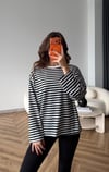 Çizgili İspanyol Kol Salaş Sweat Siyah 2500