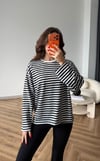 Çizgili İspanyol Kol Salaş Sweat Siyah 2500