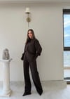 Çizgili Oversize Gömlek Ve Pantolonlu İkili Crep Takım Kahverengi
