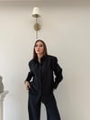 Çizgili Oversize Gömlek Ve Pantolonlu İkili Crep Takım Siyah