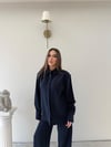 Çizgili Oversize Gömlek Ve Pantolonlu İkili Crep Takım Lacivert
