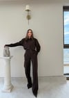 Çizgili Oversize Gömlek Ve Pantolonlu İkili Crep Takım Kahverengi