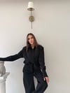 Çizgili Oversize Gömlek Ve Pantolonlu İkili Crep Takım Siyah