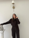 Çizgili Oversize Gömlek Ve Pantolonlu İkili Crep Takım Kahverengi