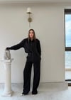 Çizgili Oversize Gömlek Ve Pantolonlu İkili Crep Takım Siyah