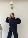 Çizgili Oversize Gömlek Ve Pantolonlu İkili Crep Takım Lacivert
