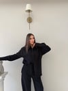 Çizgili Oversize Gömlek Ve Pantolonlu İkili Crep Takım Siyah