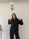 Çizgili Oversize Gömlek Ve Pantolonlu İkili Crep Takım Siyah