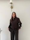 Çizgili Oversize Gömlek Ve Pantolonlu İkili Crep Takım Kahverengi