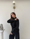 Çizgili Oversize Gömlek Ve Pantolonlu İkili Crep Takım Siyah