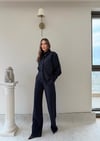 Çizgili Oversize Gömlek Ve Pantolonlu İkili Crep Takım Lacivert