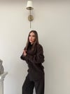 Çizgili Oversize Gömlek Ve Pantolonlu İkili Crep Takım Kahverengi