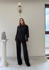 Çizgili Oversize Gömlek Ve Pantolonlu İkili Crep Takım Siyah